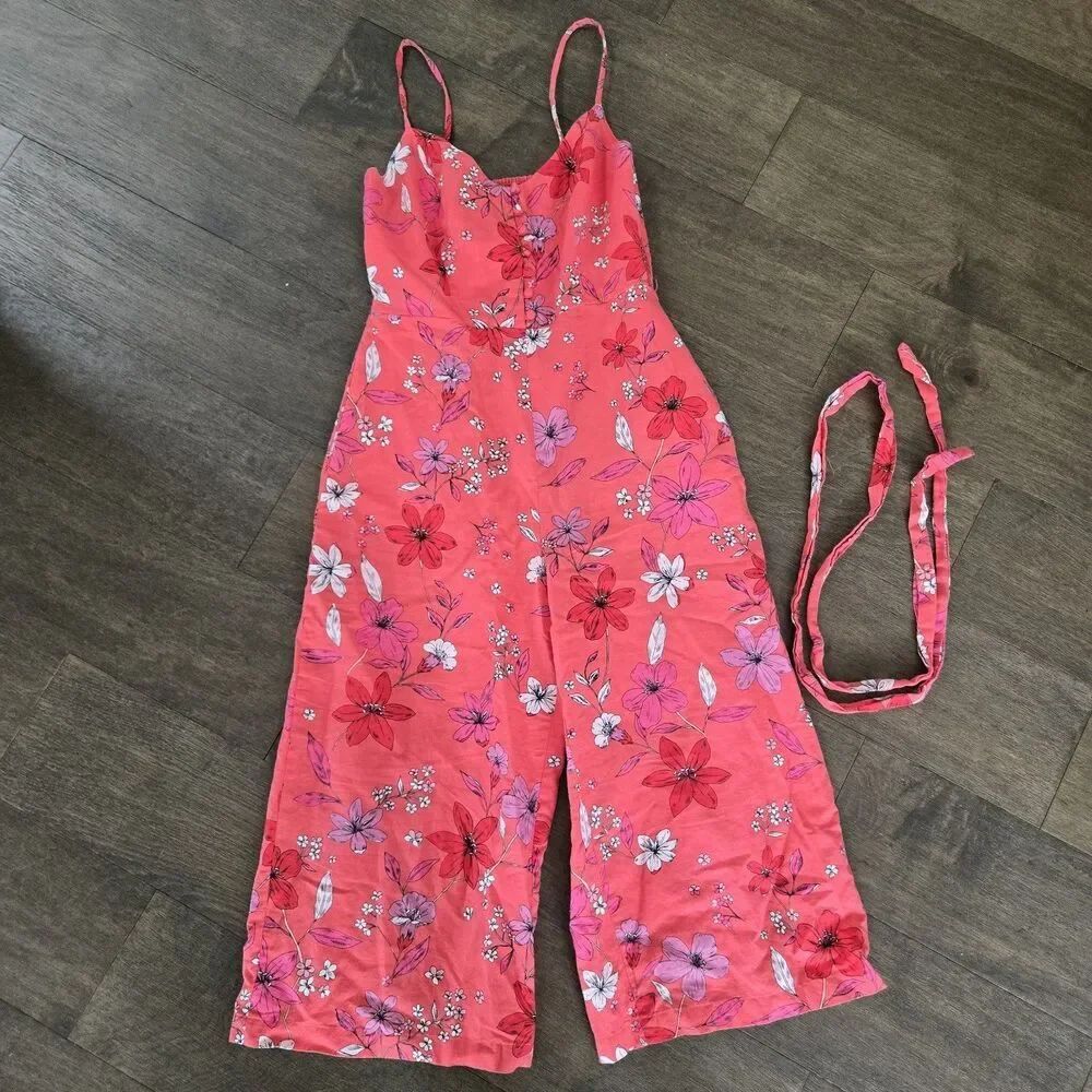 Banana Republic Floral Linen Blend Jumpsuit Size 6 P EUC